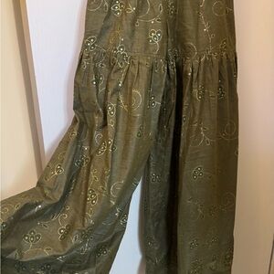 Women's Olive Embroidered Wide-Leg Pants